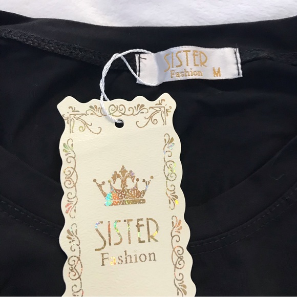 SISTER Fashion Black Basic Women T-Shirt Size M Cotton Short Sleeve Round Neck - Picture 6 of 9